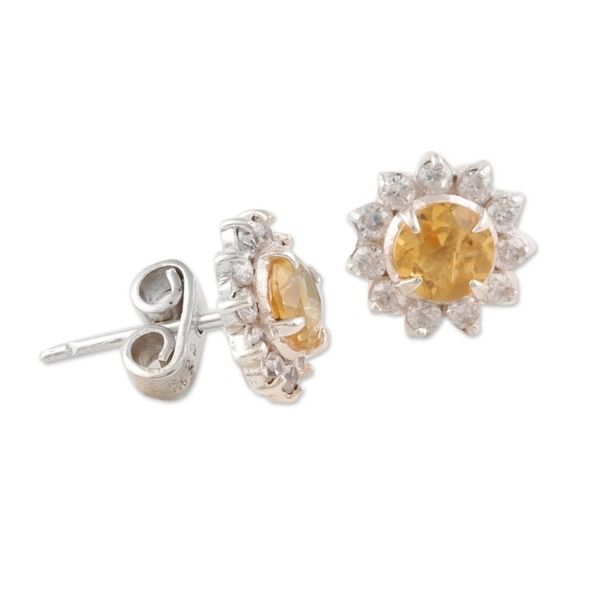Alternate image for Floral Citrine Stud Earrings Crafted in India Gleaming Flower