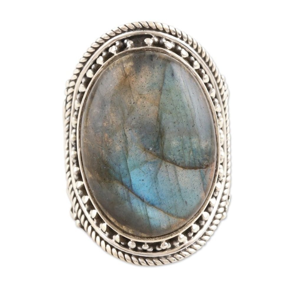 Hand Made Labradorite and Sterling Silver Cocktail Ring 'Evening Glam'