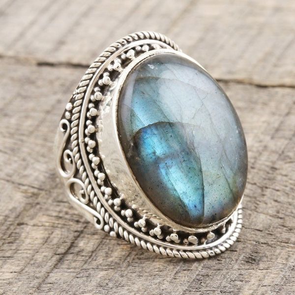 Alternate image for Hand Made Labradorite and Sterling Silver Cocktail Ring Evening Glam