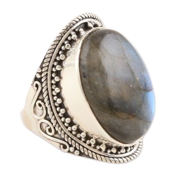 Alternate image for Hand Made Labradorite and Sterling Silver Cocktail Ring Evening Glam