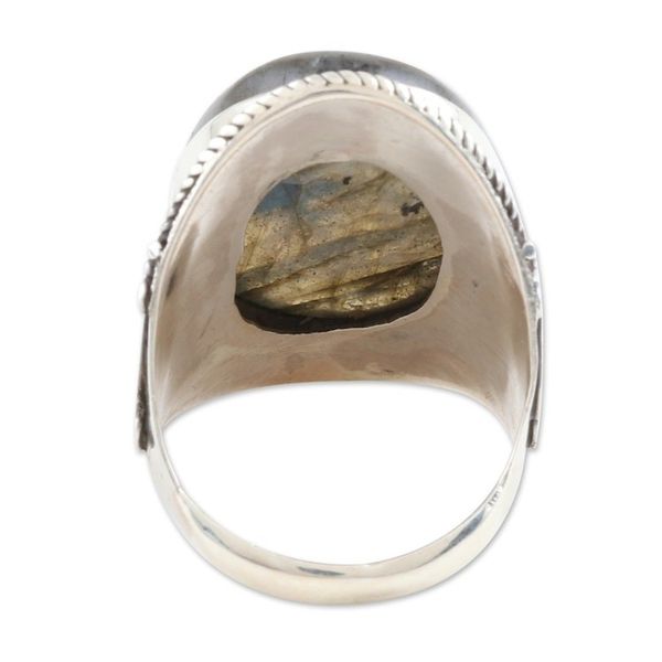 Alternate image for Hand Made Labradorite and Sterling Silver Cocktail Ring Evening Glam