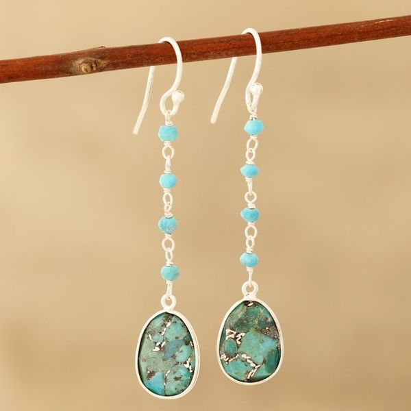 Alternate image for Composite Turquoise Link Dangle Earrings Crafted in India Raining Drops