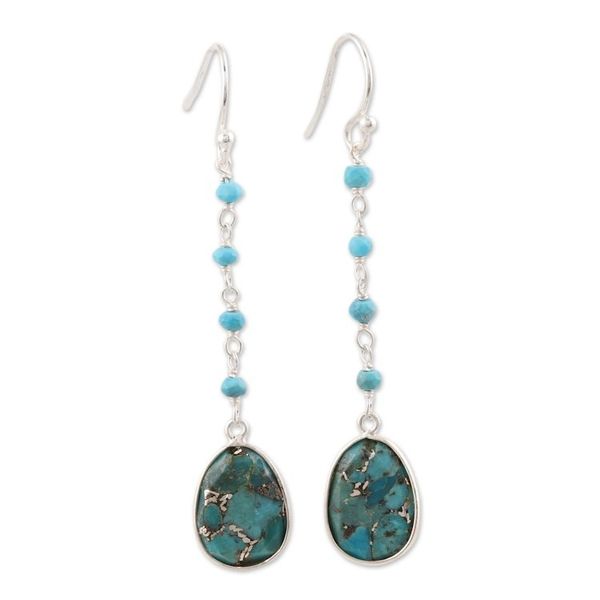 Alternate image for Composite Turquoise Link Dangle Earrings Crafted in India Raining Drops