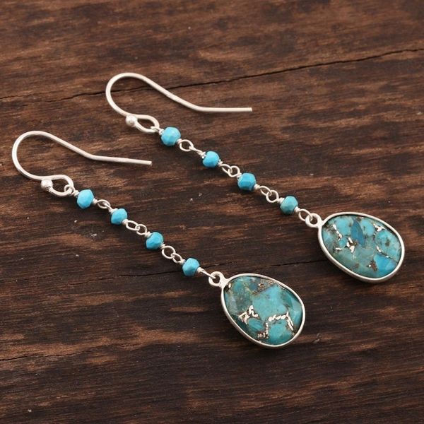 Alternate image for Composite Turquoise Link Dangle Earrings Crafted in India Raining Drops