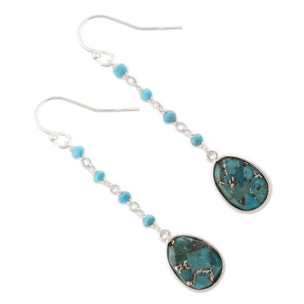 Alternate image for Composite Turquoise Link Dangle Earrings Crafted in India Raining Drops