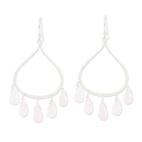Alternate image for Sterling Silver and Rose Quartz Dangle Earrings from India Passion of Love