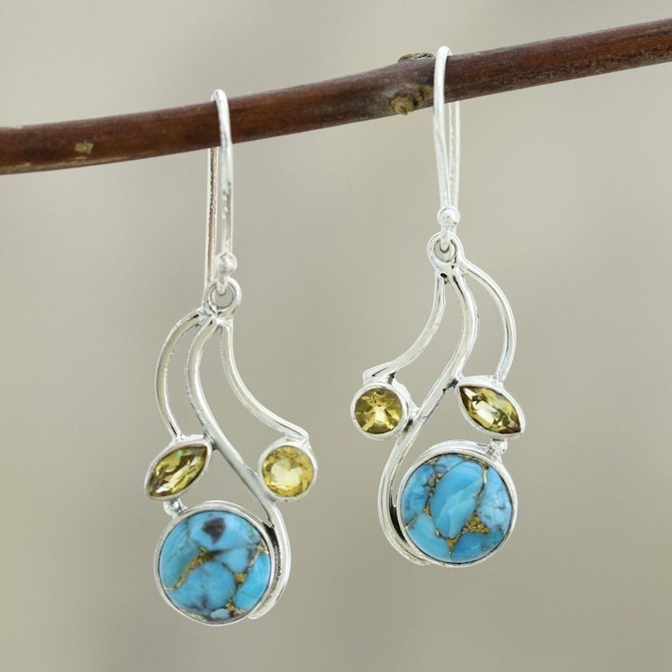 Citrine and Composite Turquoise Earrings 'Triple Fascination'