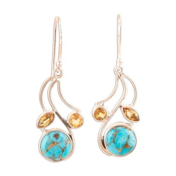 Alternate image for Citrine and Composite Turquoise Earrings Triple Fascination