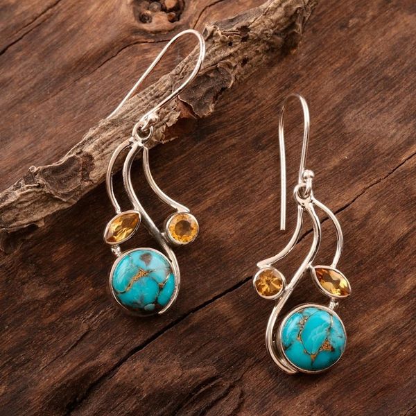 Alternate image for Citrine and Composite Turquoise Earrings Triple Fascination