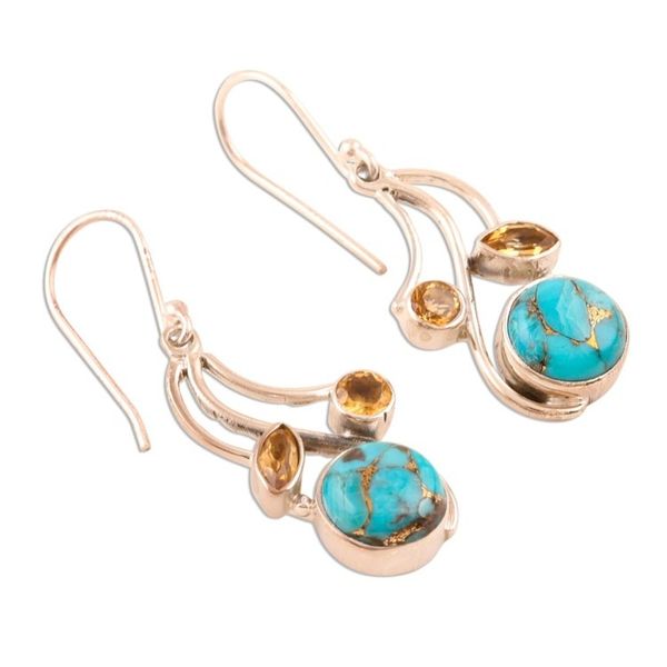 Alternate image for Citrine and Composite Turquoise Earrings Triple Fascination