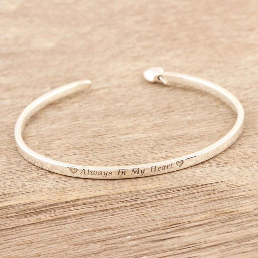Sterling Silver Heart Charm Cuff Bracelet form India 'Heart of Mine'