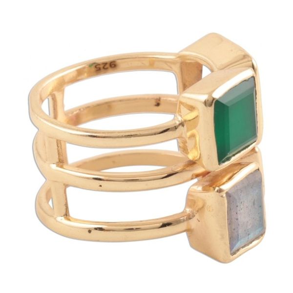 Alternate image for Gold Plated Multi-Gemstone Cocktail Ring from India Sparkling Squares