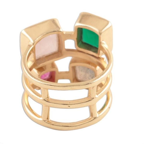 Alternate image for Gold Plated Multi-Gemstone Cocktail Ring from India Sparkling Squares