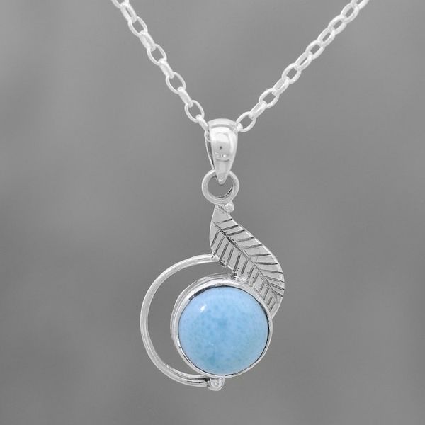 Alternate image for Leaf-Themed Larimar Pendant Necklace from India Charismatic Leaf