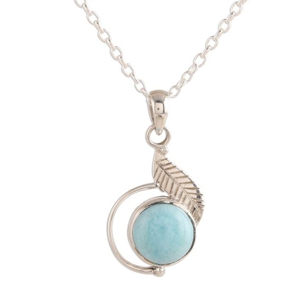 Alternate image for Leaf-Themed Larimar Pendant Necklace from India Charismatic Leaf