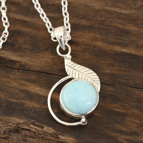 Alternate image for Leaf-Themed Larimar Pendant Necklace from India Charismatic Leaf