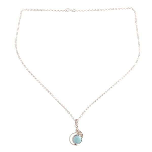 Alternate image for Leaf-Themed Larimar Pendant Necklace from India Charismatic Leaf