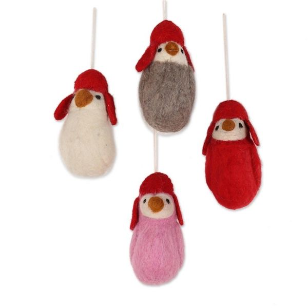 Alternate image for Penguin-Themed Wool Felt Ornaments from India Set of 4 Winter Greetings