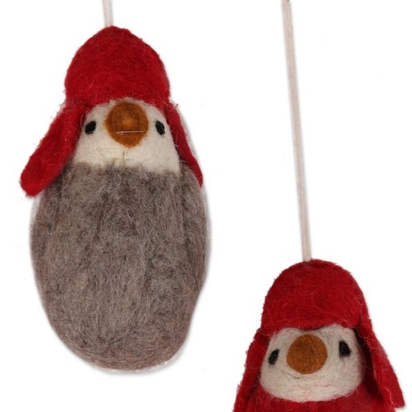 Alternate image for Penguin-Themed Wool Felt Ornaments from India Set of 4 Winter Greetings