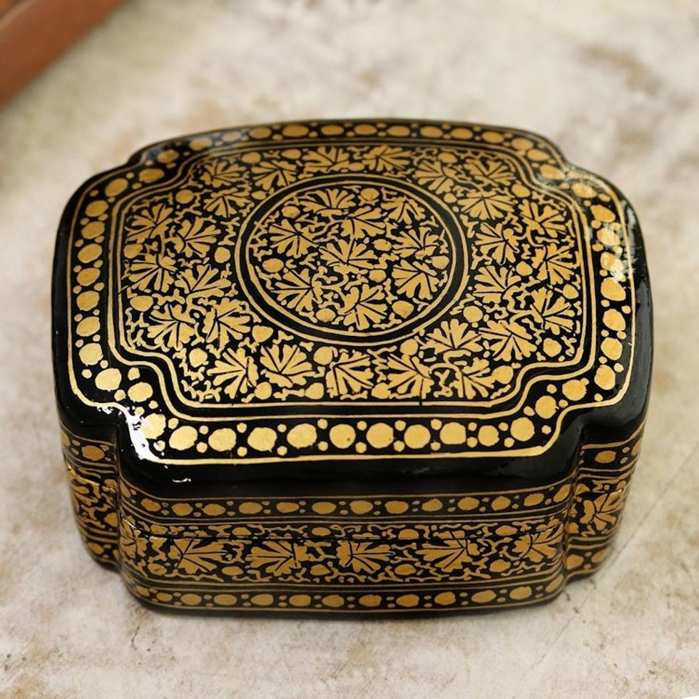 Hand Painted Black and Gold Decorative Box 'Kashmir Night'