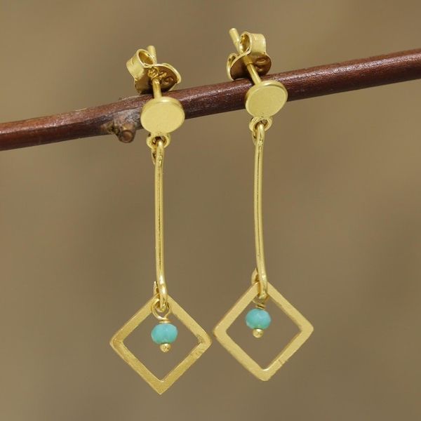Alternate image for 22k Gold Plated Chalcedony Dangle Earrings from India Square Dazzle