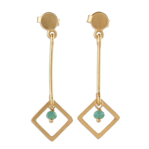 Alternate image for 22k Gold Plated Chalcedony Dangle Earrings from India Square Dazzle