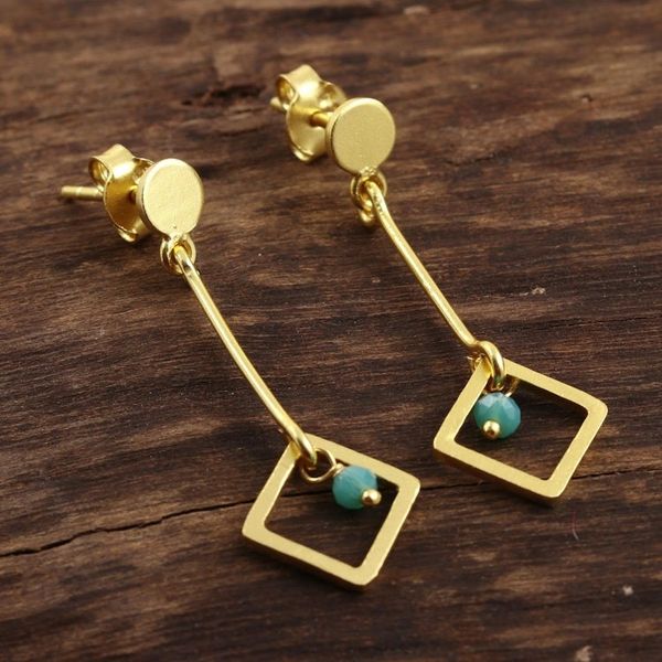 Alternate image for 22k Gold Plated Chalcedony Dangle Earrings from India Square Dazzle