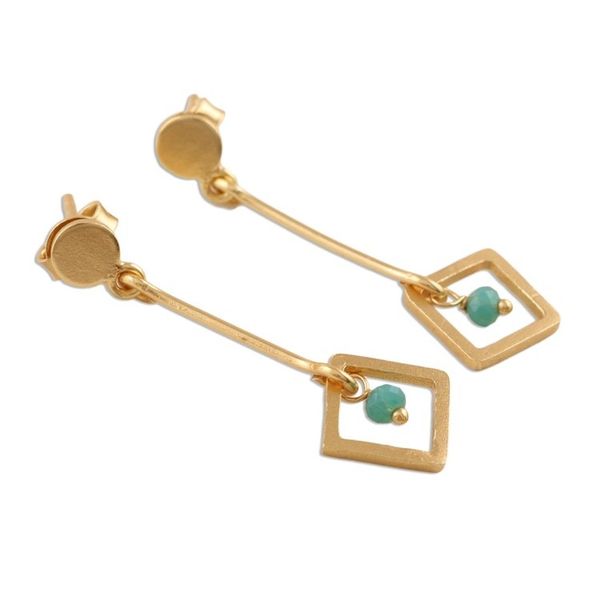 Alternate image for 22k Gold Plated Chalcedony Dangle Earrings from India Square Dazzle