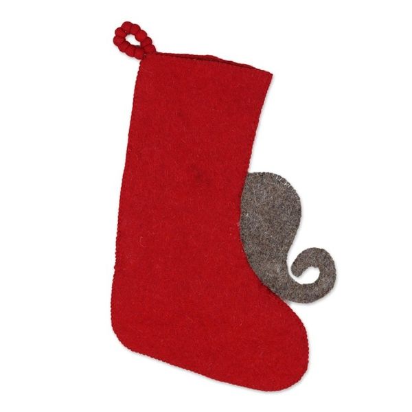 Alternate image for Handmade Wool Christmas Stocking Festive Elephant in Red