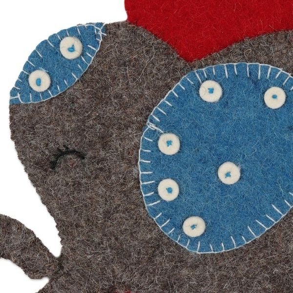 Alternate image for Handmade Wool Christmas Stocking Festive Elephant in Red