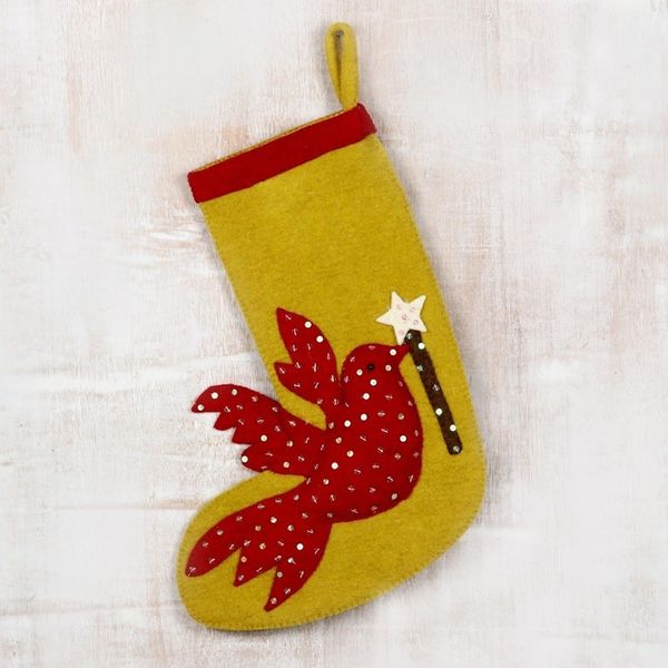 Alternate image for Handmade Wool Christmas Stocking Christmas Message