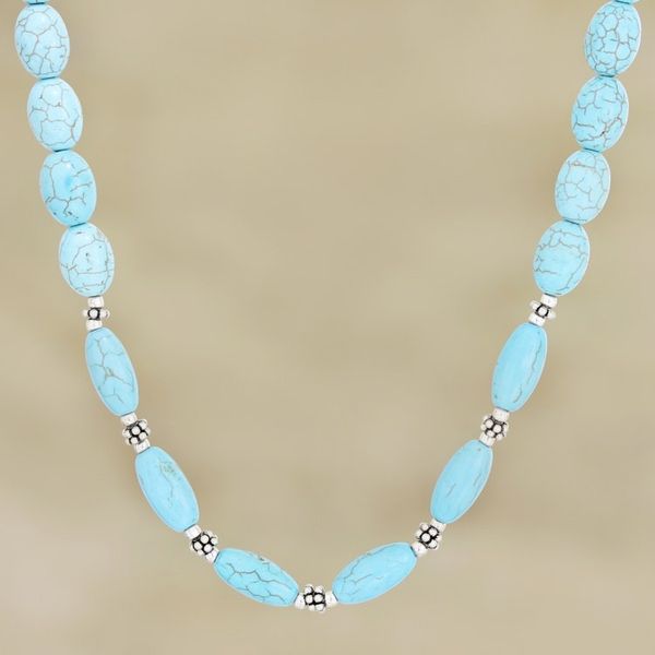 Alternate image for Artisan Crafted Blue Calcite Beaded Necklace from India Clear Blue Sky