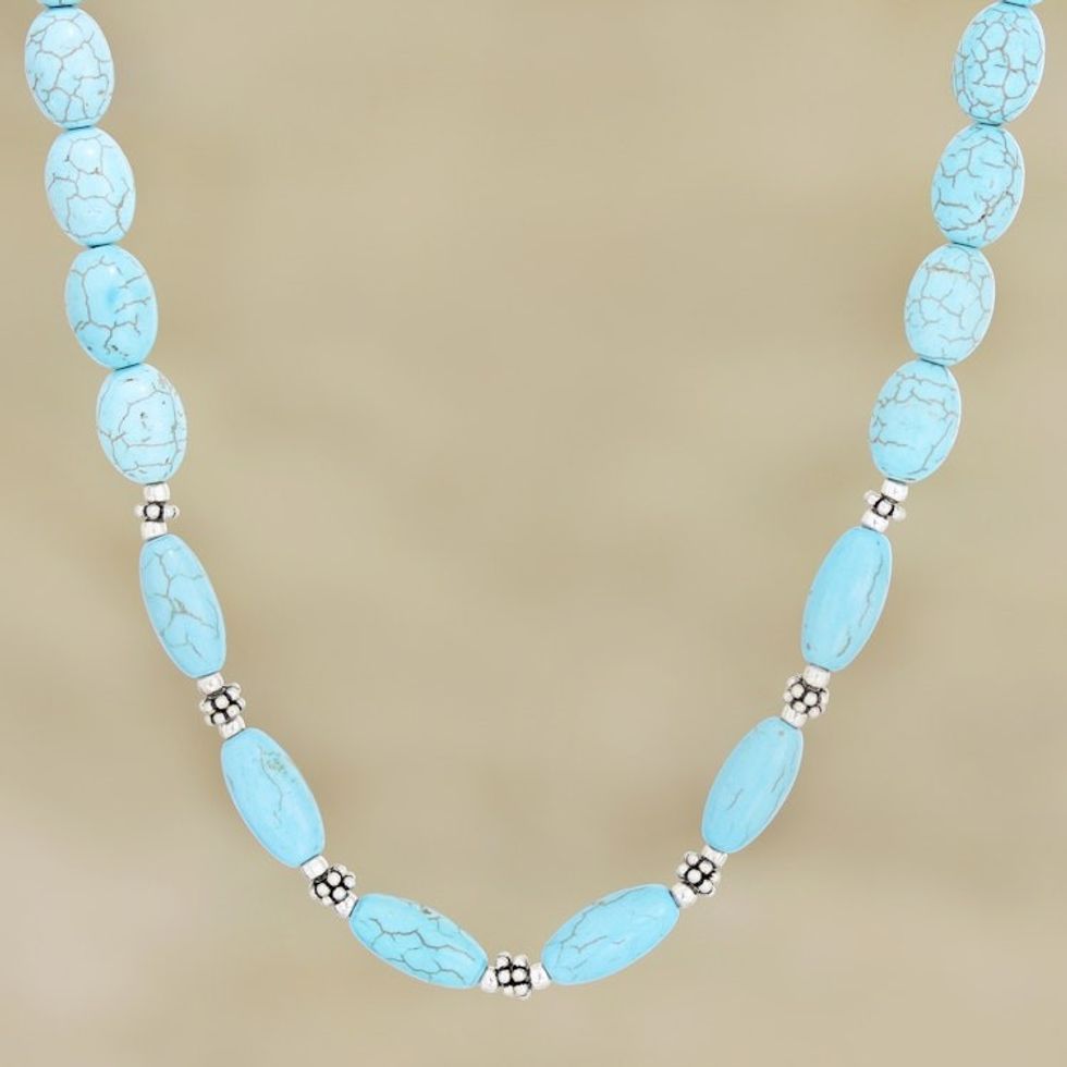 Artisan Crafted Blue Calcite Beaded Necklace from India 'Clear Blue Sky'