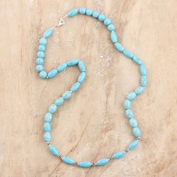 Alternate image for Artisan Crafted Blue Calcite Beaded Necklace from India Clear Blue Sky