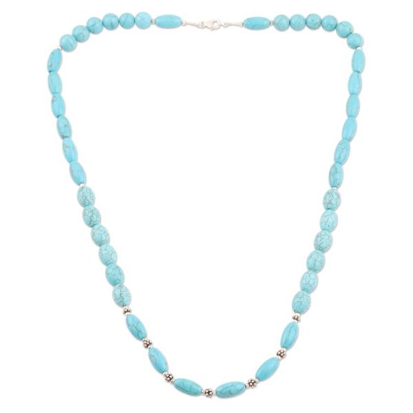 Alternate image for Artisan Crafted Blue Calcite Beaded Necklace from India Clear Blue Sky