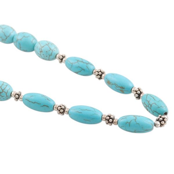 Alternate image for Artisan Crafted Blue Calcite Beaded Necklace from India Clear Blue Sky