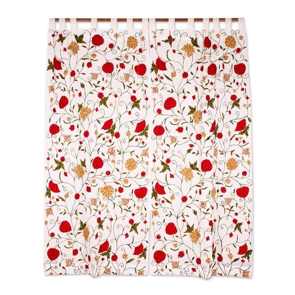 Alternate image for Aari Floral Embroidered Cotton Curtains from India Pair Floral Sunlight