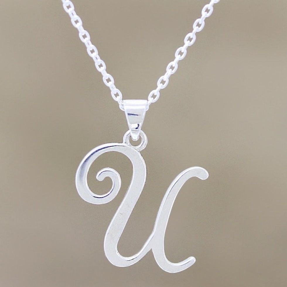 Name Initial U Sterling Silver Pendant Necklace 'Dancing U'