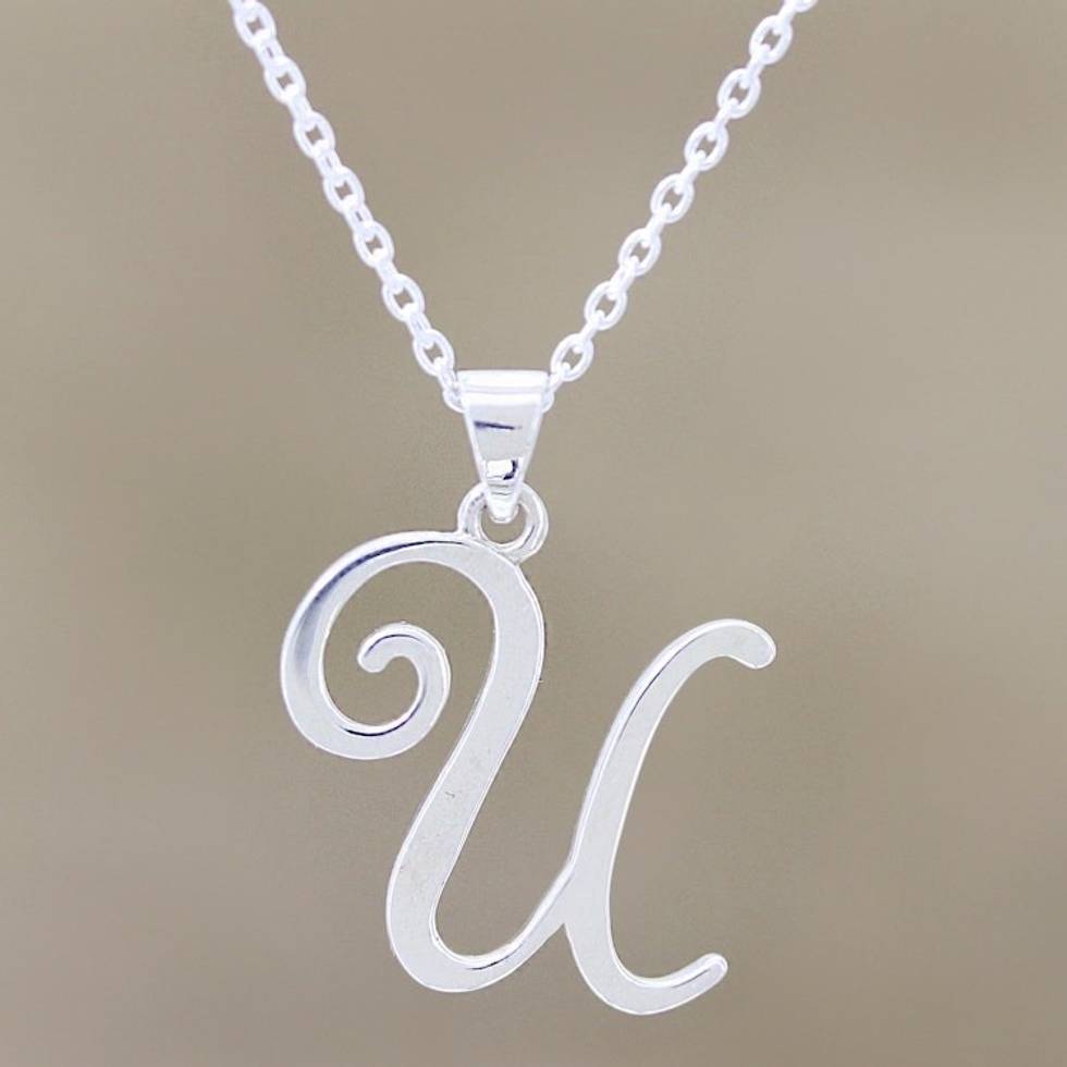 Name Initial U Sterling Silver Pendant Necklace 'Dancing U'