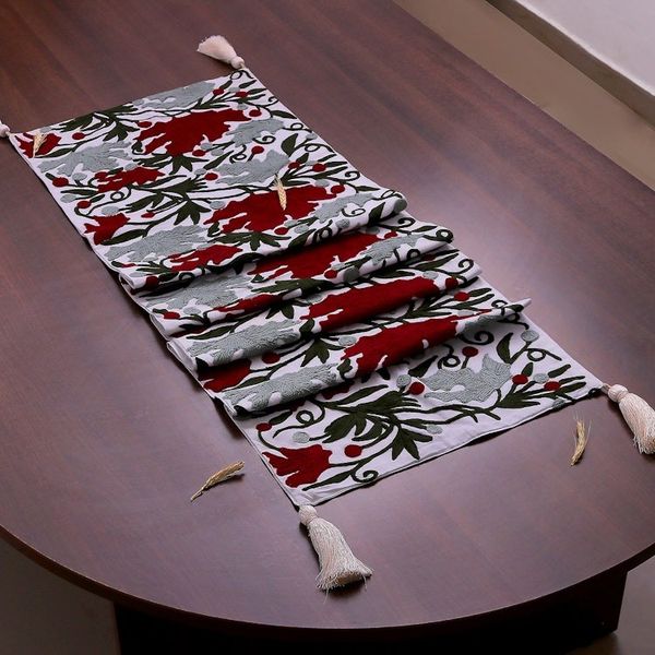 Alternate image for Hand Woven Cotton Table Runner with Floral Motif Beauty of Kashmir