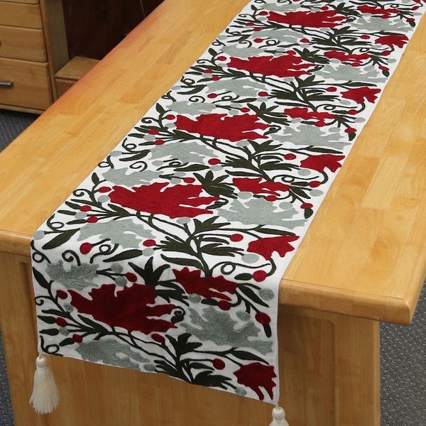 Alternate image for Hand Woven Cotton Table Runner with Floral Motif Beauty of Kashmir