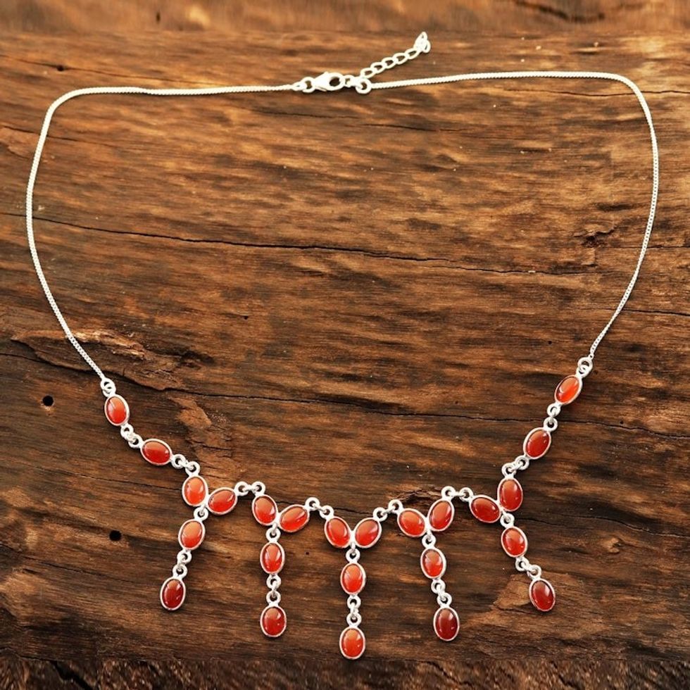 Carnelian Waterfall Necklace from India 'Luxurious Luster'