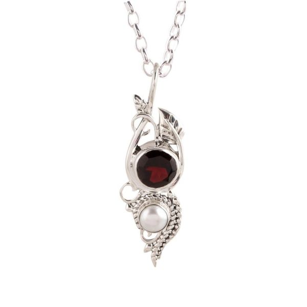 Alternate image for Leafy Garnet and Cultured Pearl Pendant Necklace from India Misty Elegance