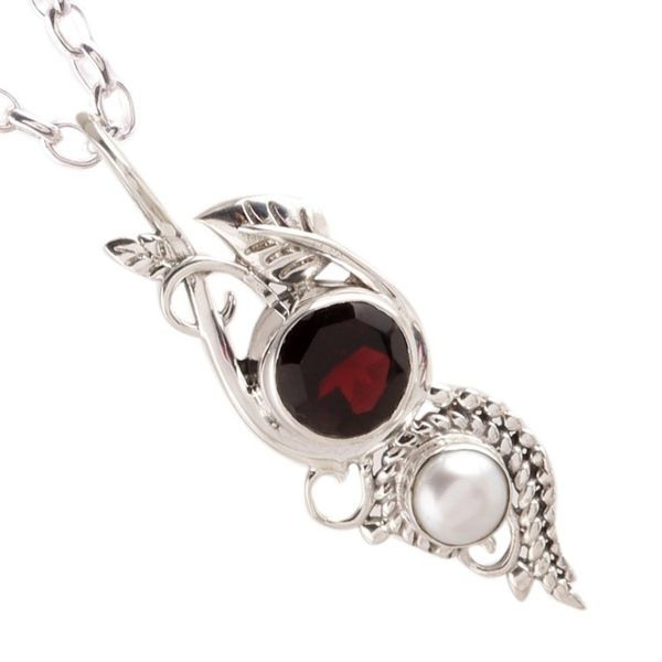 Alternate image for Leafy Garnet and Cultured Pearl Pendant Necklace from India Misty Elegance