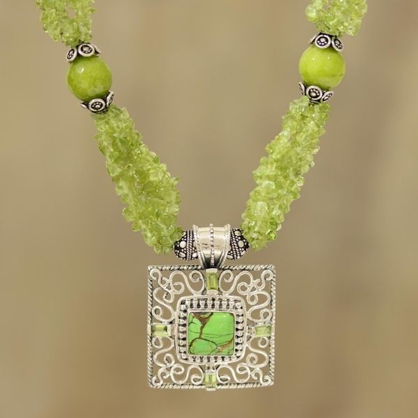 Alternate image for Peridot and Composite Turquoise Beaded Pendant Necklace Verdant Square