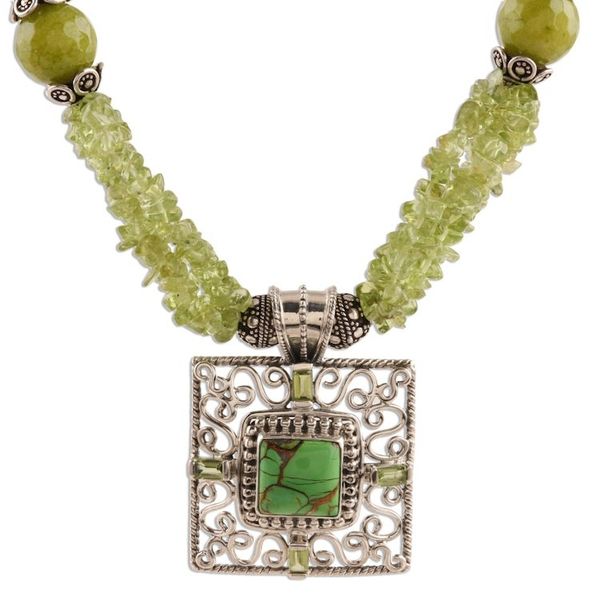Alternate image for Peridot and Composite Turquoise Beaded Pendant Necklace Verdant Square
