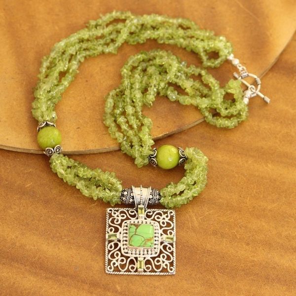 Alternate image for Peridot and Composite Turquoise Beaded Pendant Necklace Verdant Square