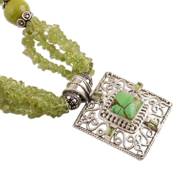 Alternate image for Peridot and Composite Turquoise Beaded Pendant Necklace Verdant Square