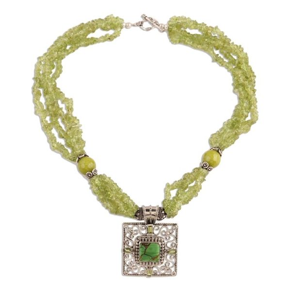 Alternate image for Peridot and Composite Turquoise Beaded Pendant Necklace Verdant Square