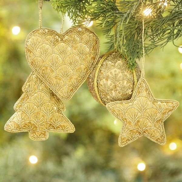 Alternate image for Embellished Gold Satin Christmas Ornaments Set of 4 Golden Christmas